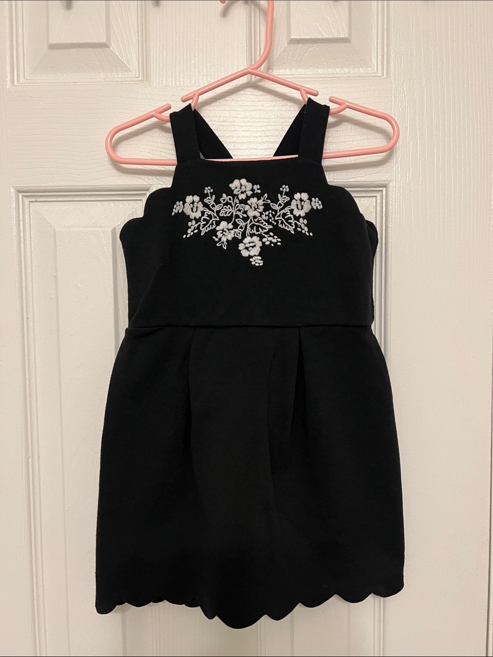 Janie and Jack Black Dress with White Floral Embroidery